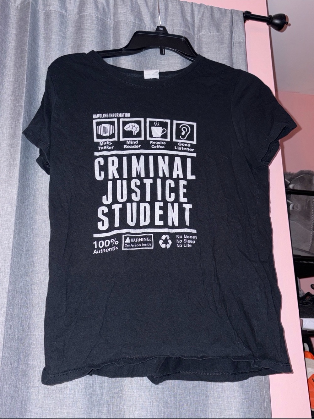 Source Unknown Black "Criminal Justice Student" Graphic Tee